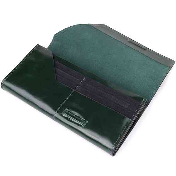 Добротный кошелек в два сложения из натуральной гладкой кожи GRANDE PELLE 22945 Зеленый Киев