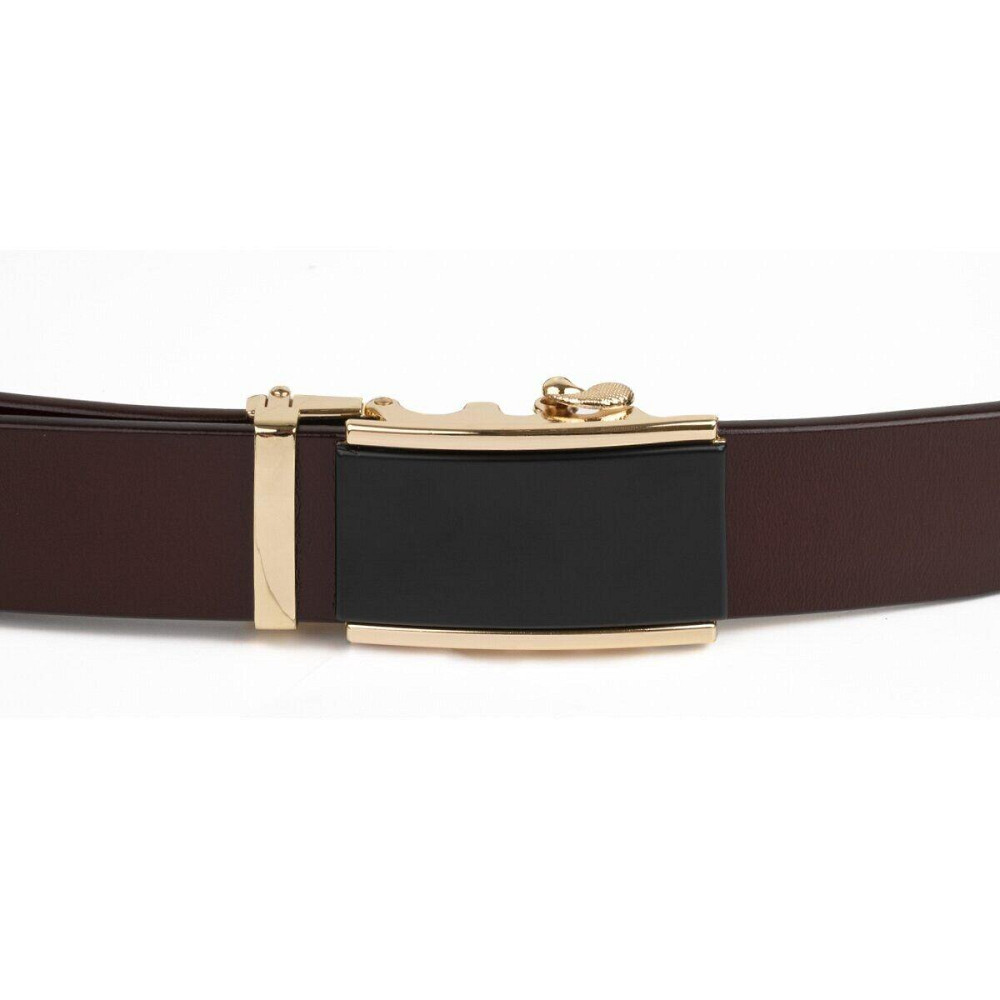 Ремень мужской c золотистой прямоугольной пряжкой Vintage 20260 Коричневый Киев - изображение 5