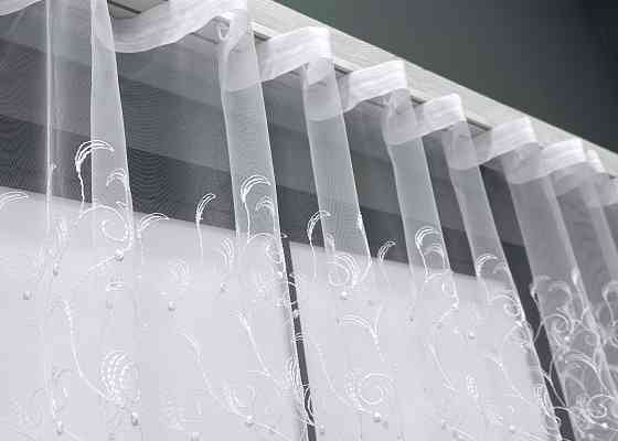 Тюль VR-Textil 1891т Фатин з вишивкою та люрексом Холодний білий 300х120 см (42-0858) Київ