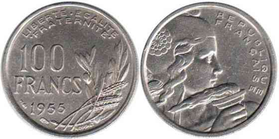 Франция 100 франков (1954-1958 год) медно-никелевый сплав Полтава