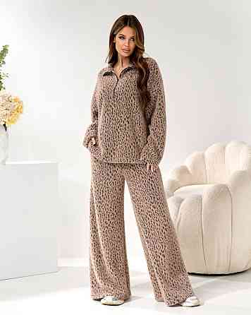 Женский стильный теплый принтованный костюм, альпака принт Шоколад, 42/44 Одесса