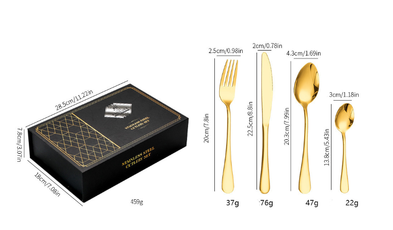 Набор золотых столовых приборов 24 шт х 6 персон Нержавеющая сталь Подарочная коробка Кременчуг - изображение 2
