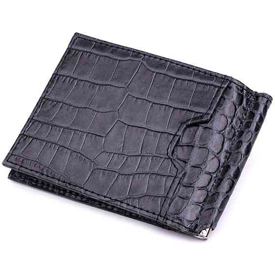 Практичный мужской кошелек-зажим из натуральной кожи Серый (KARYA) Киев