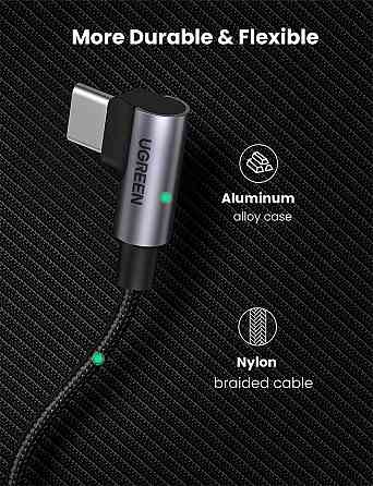 Кабель USB 2.0 Type-C M-M, 2 м, 90°, 100W Косм. Сірий US335 UGREEN Вінниця