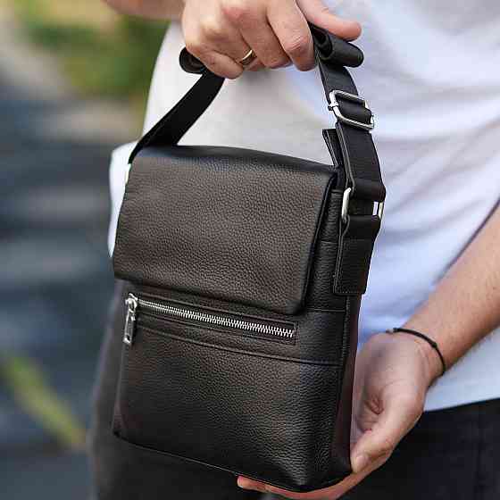 Кожаная мужская сумка-месенджер через плечо черная Tiding Bag 56230 Каменское