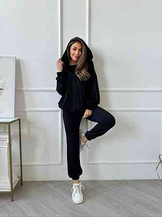 Женский прогулочный костюм тройка: кофта майка и штаны турецкая петля пенье + турецкая рибана Черный, 48/50 Одесса