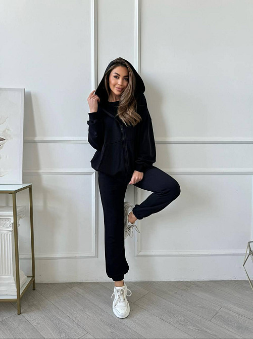 Женский прогулочный костюм тройка: кофта майка и штаны турецкая петля пенье + турецкая рибана Черный, 48/50 Одесса - изображение 6