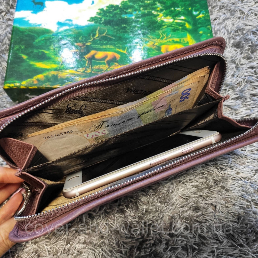 Великий шкіряний жіночий гаманець на блискавці колір пудра Київ - фото 3