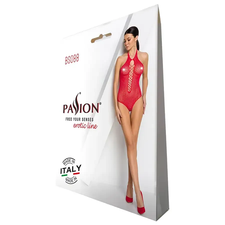 Бодістокінг з декольте Passion BS088 red, імітація корсетної шнурівки Львів - фото 6