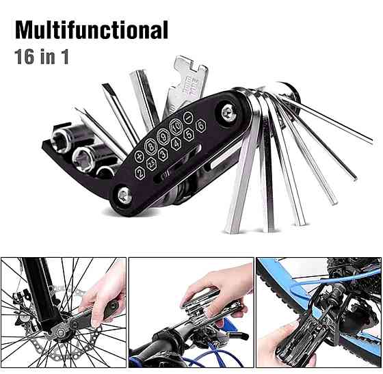 Многофункциональный инструмент 16 в 1 для ремонта велосипеда 9 на 2.5 на 4.5 см Киев