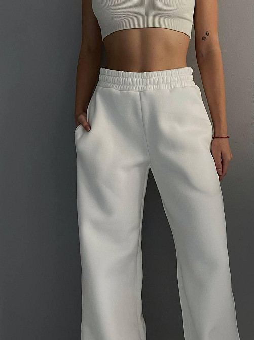 Жіночі стильні утеплені штани палаццо тринитка на флісі Білий, 48/52 Одеса - фото 2