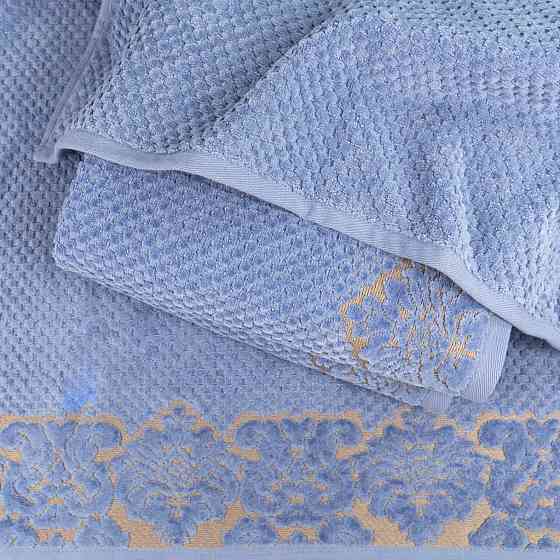 Банное махровое полотенце 70x140см Damask Премиум качества Жаккардовое с велюром 550г/м2 (Синий) Сумы