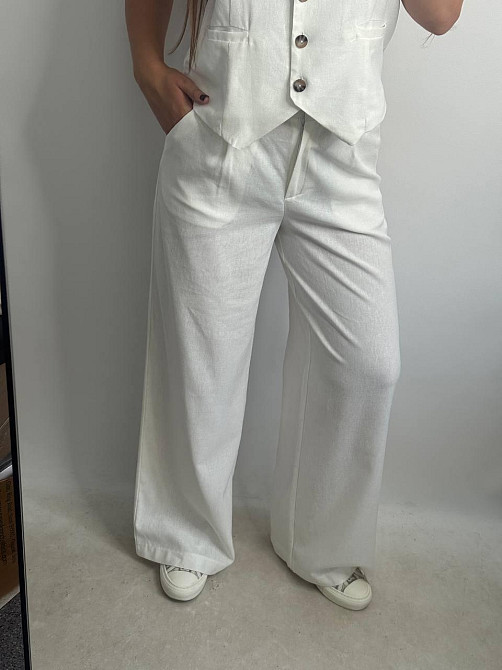 Льняной костюм-тройка в классическом стиле Молочный M-L Харьков - изображение 4