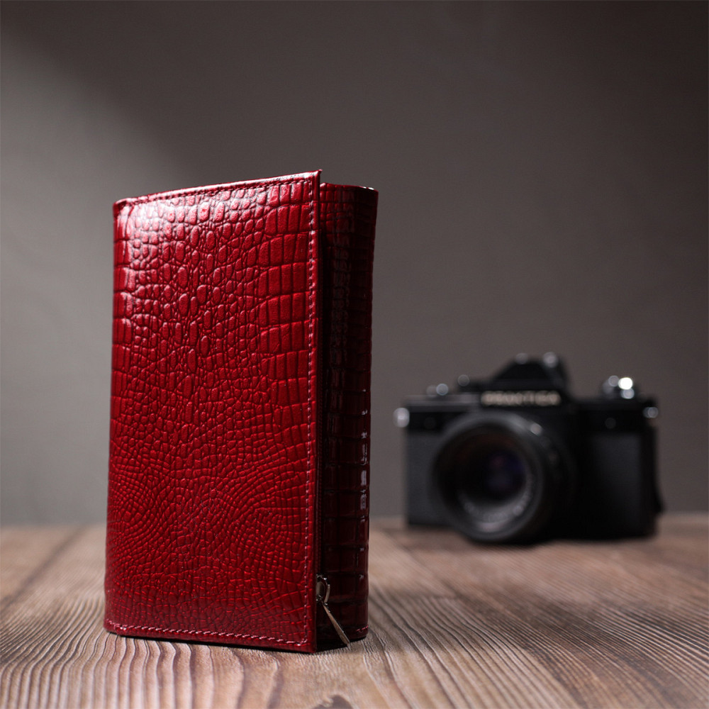Кошелек женский в три сложения из лакированной фактурной натуральной кожи ST Leather 22708 Красный Киев - изображение 11