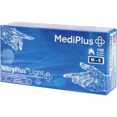 Медичні рукавички MediPlus NitryPlus Light Нітрилові оглядові нестерильні неприпудрені Сині Розмір M 100 шт. (6933265560245) Вінниця