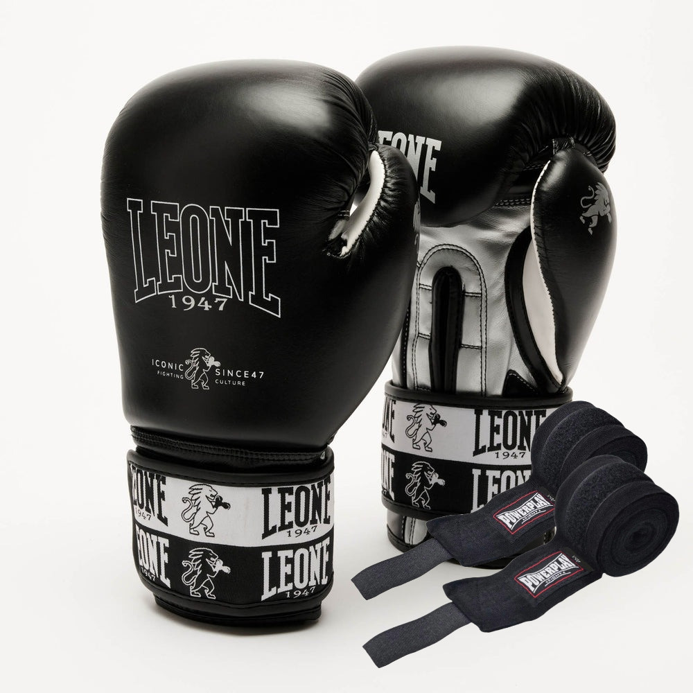 Боксерські рукавиці Leone GN208 ICONIC Black 14 унцій (бинти 4 м. в комплекті) Каменское - изображение 1