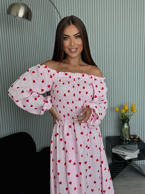 Жіноче романтичне легке максіплаття із серцем муслін 100% бавовна Рожевий, 46/48 Одеса - фото 3