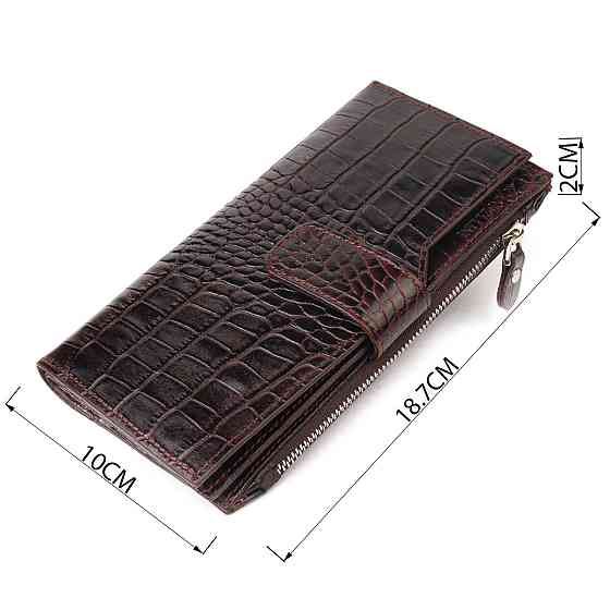 Вместительный кошелек из натуральной кожи с тиснением под крокодила CANPELLINI 21637 Коричневый Киев