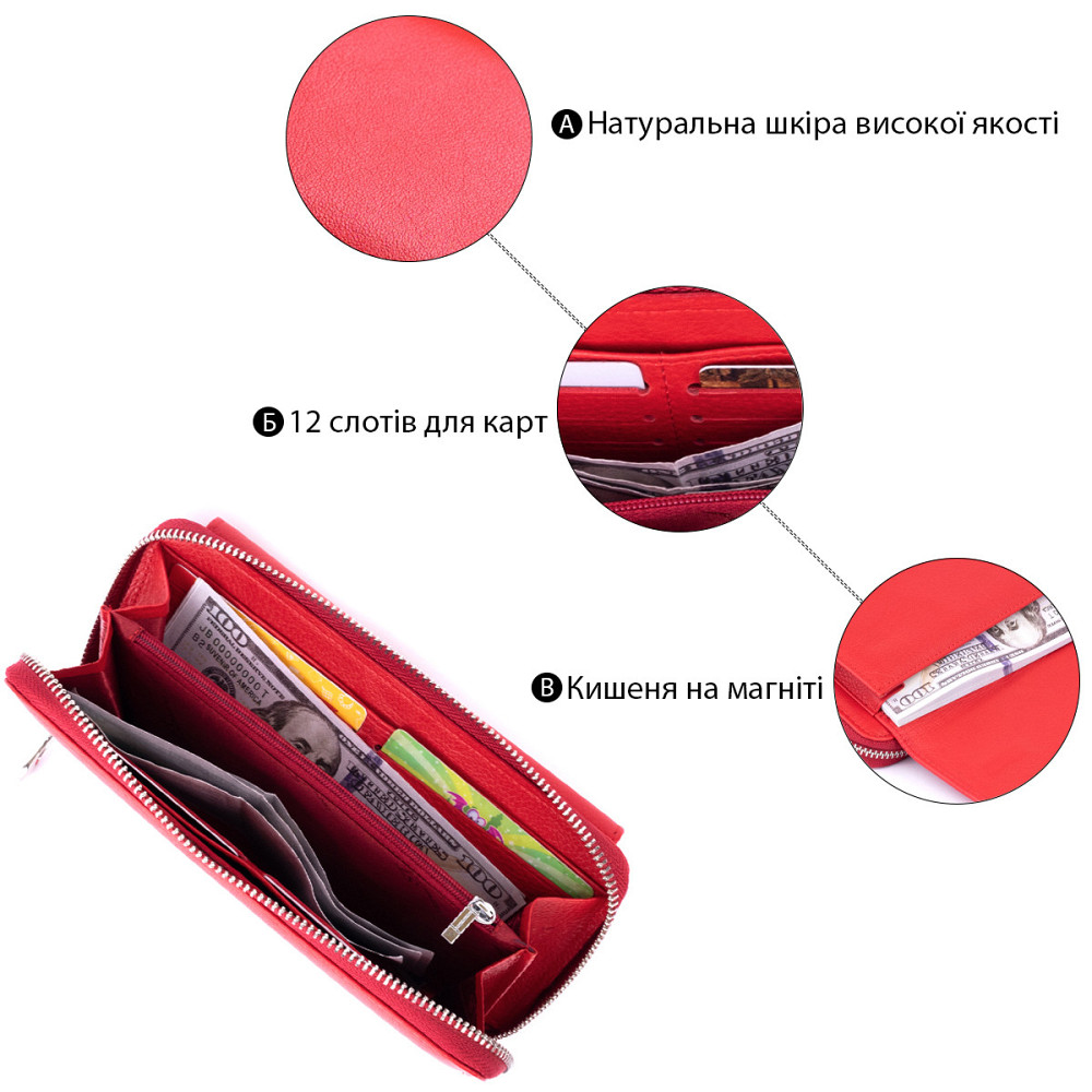 Гаманець з кишенькою на лицьовій стороні жіночий Червоний (ST Leather) Київ - фото 8
