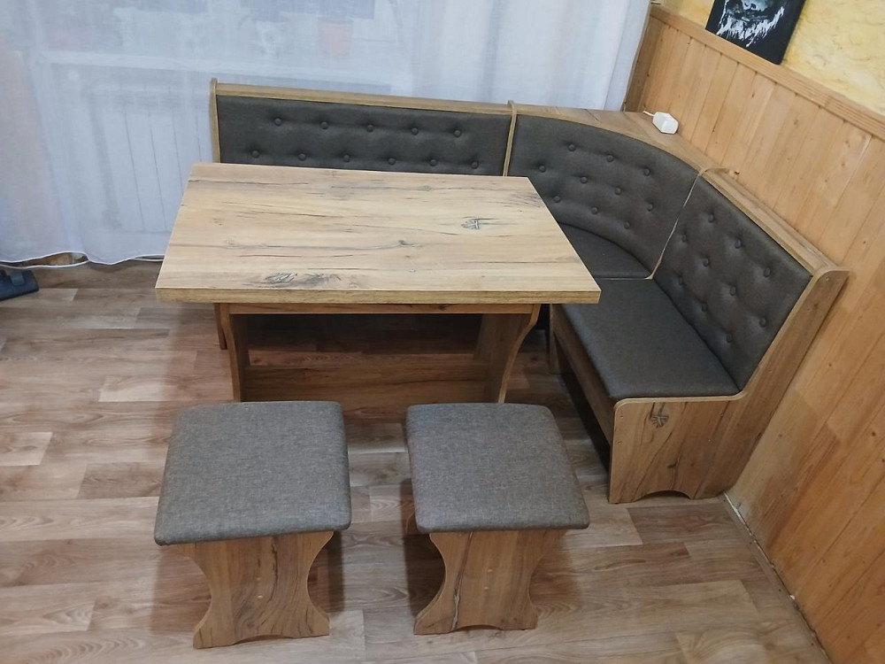 Уголок кухонный со столом и 2 табурета 1135х1535 Ткань / ДСП Дуб Винтаж Львов - изображение 4