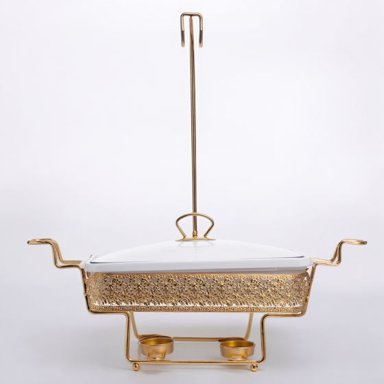 Прямокутний порцеляновий марміт 2 л на золотій стійці з підігрівом YL-78 Київ