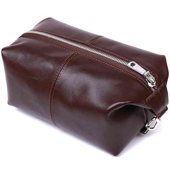 Шкіряна глянсова косметичка Shvigel 16407 Коричневий Київ