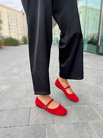 Балетки женские SEE SEVEN красные натуральная замша с квадратным носком размер 36-41 (1516) Коломыя