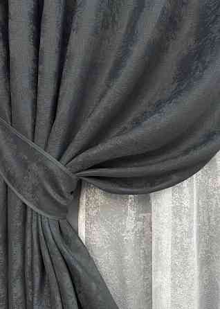 Комплект штор VR-Textil Жаккард Мрамор 100х270 2шт и Тюль 400х270 1123ш-1400т Графитовый с белым 71-003/2 Киев