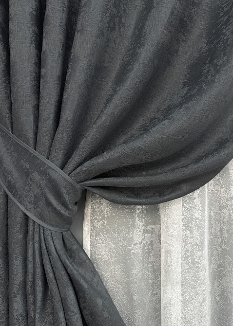 Комплект штор VR-Textil Жаккард Мрамор 100х270 2шт и Тюль 400х270 1123ш-1400т Графитовый с белым 71-003/2 Киев - изображение 4