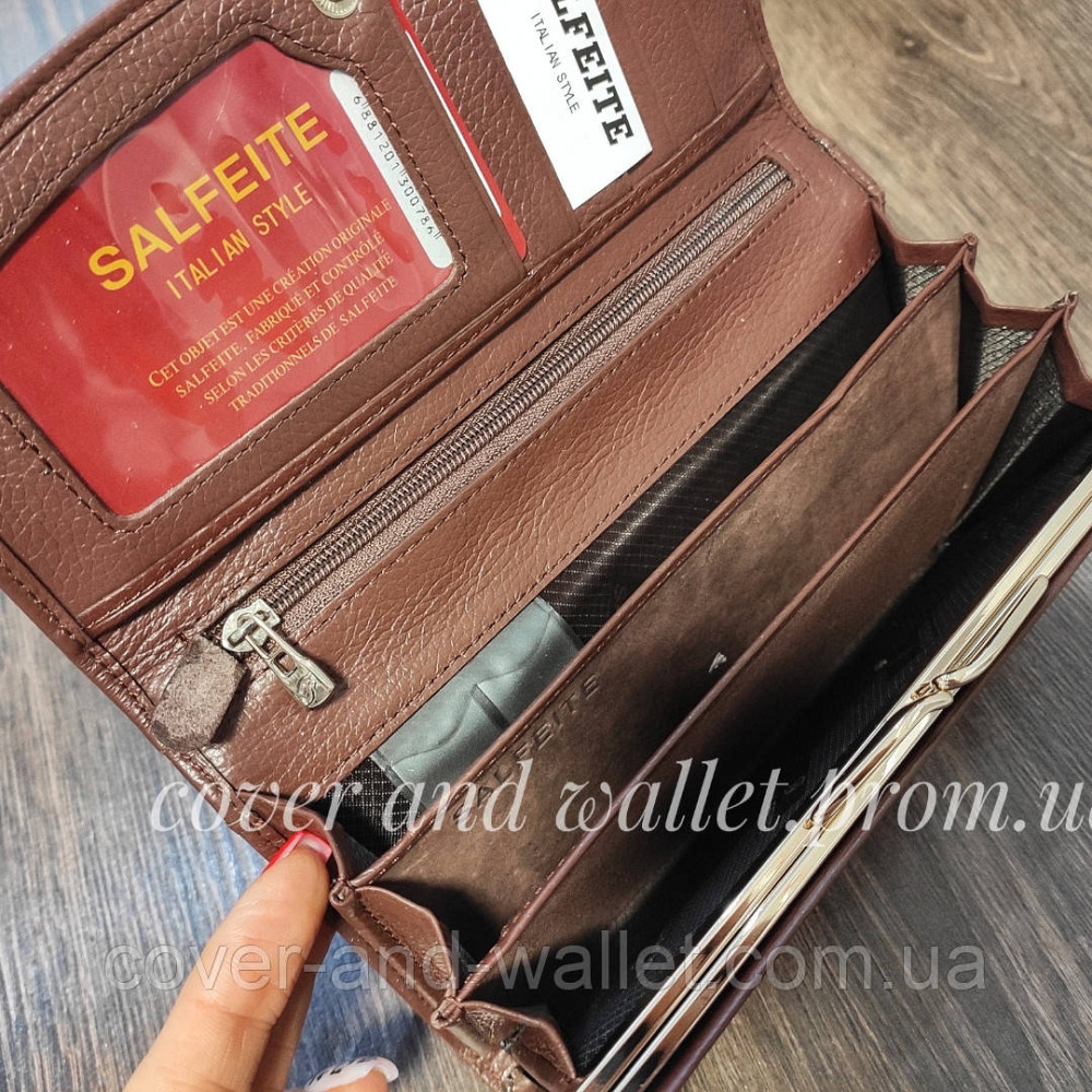 Класичний жіночий гаманець із натуральної шкіри з бантом коричневого кольору F.Salfeite Київ - фото 5