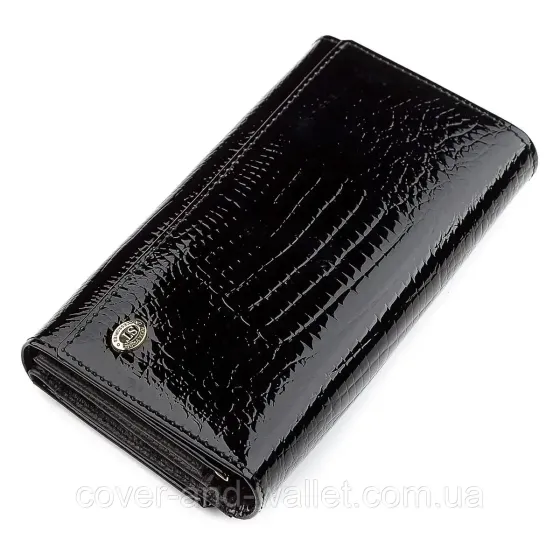Женский лаковый кошелек с блоком для карточек черного цвета ST Leather Киев