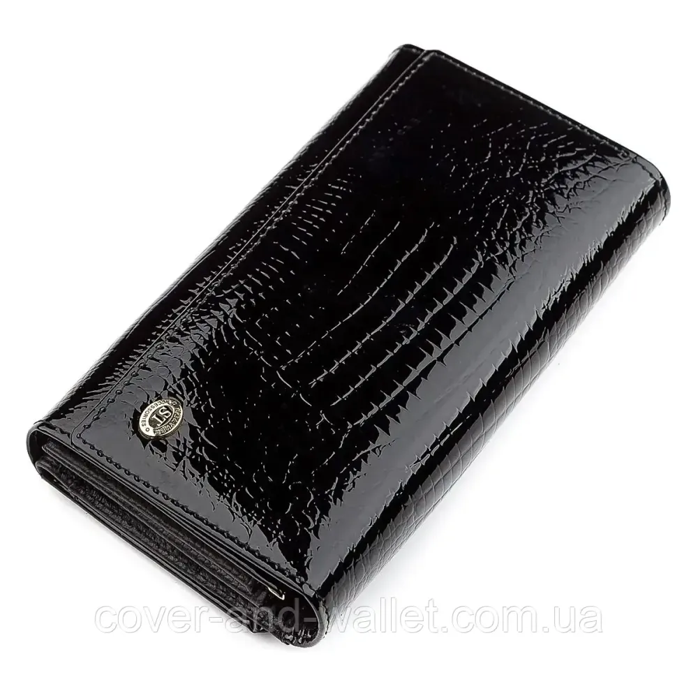 Жіночий лаковий гаманець з блоком для карток чорного кольору ST Leather Київ - фото 5
