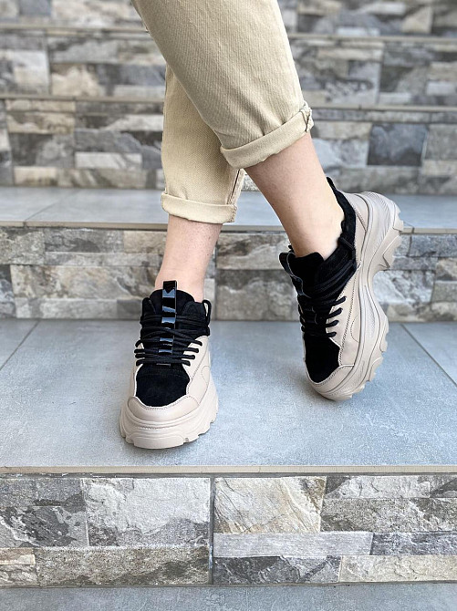 RONE Кросівки жіночі RONE 019 капучіно/чорні (весна-осінь, шкіра+замша натуральна) (2676) Коломия - фото 4