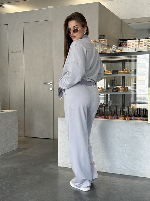 Женский костюм оверсайз с широкими брюками из двунитки Серый 46/48 Харьков - изображение 8