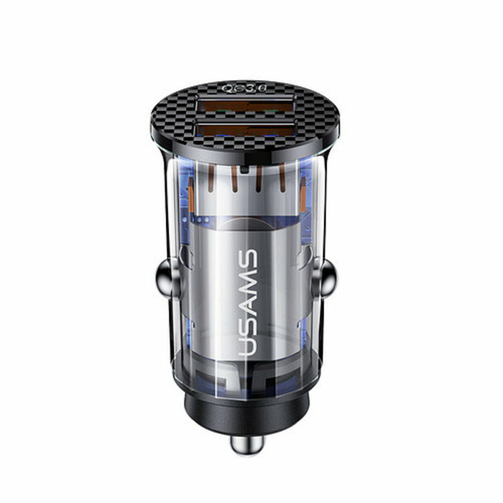 АЗП Usams US-CC122 C23 36W Dual USB Mini Fast Car Charger Transparent black Київ - фото 1