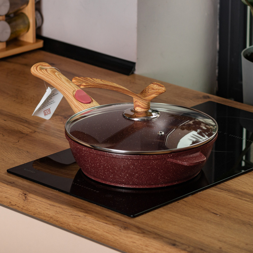 Алюмінієва глибока сковорода (2,4 л) зі скляною кришкою Ø 24 см Червоний MGC HP-4-463R Коломия - фото 7