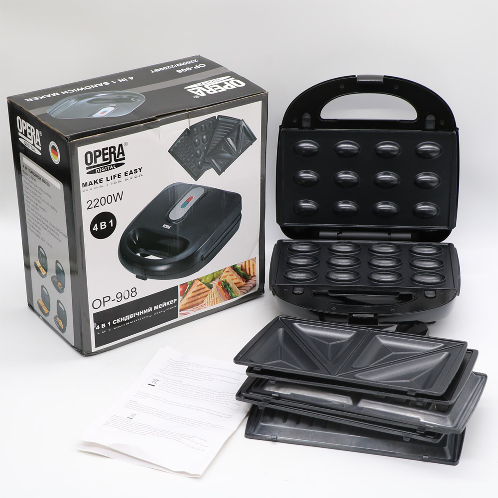 Сэндвичница со сменными насадками 4в1, 2200Вт, OP-908 / Бутербродница / Универсальный мультипекарь Киев - изображение 10
