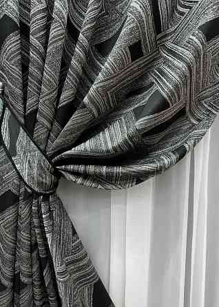 Комплект готовых штор VR-Textil Жаккард Mystery № 1629ш Серый с черным 100х290 см 2 шт (31-908) Киев