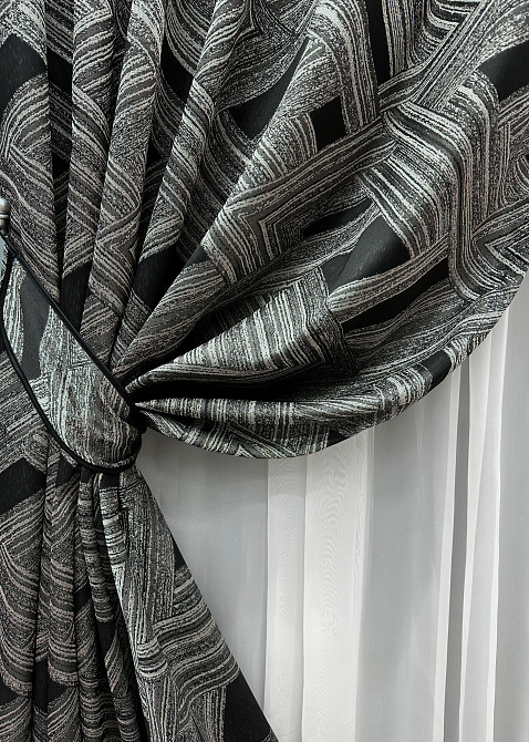 Комплект готовых штор VR-Textil Жаккард Mystery № 1629ш Серый с черным 100х290 см 2 шт (31-908) Киев - изображение 5