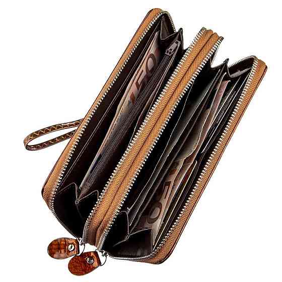 Кошелек женский из экокожи на две молнии KIVI Хамелеон 19020 Коричневый Киев