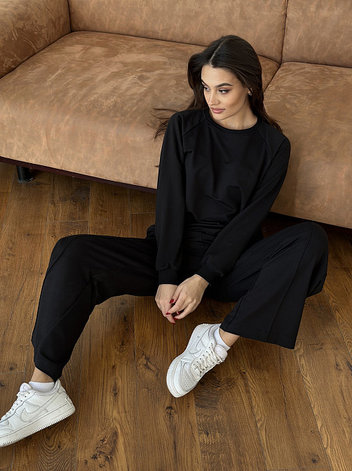 Жіночий спортивний костюм із широкими штанами Чорний XS/S Харків - фото 1