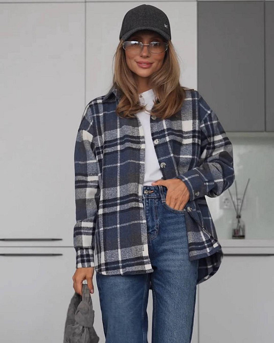 Женская стильная принтованная рубашка в клетку турецкий кашемир Джинс Одесса - изображение 1