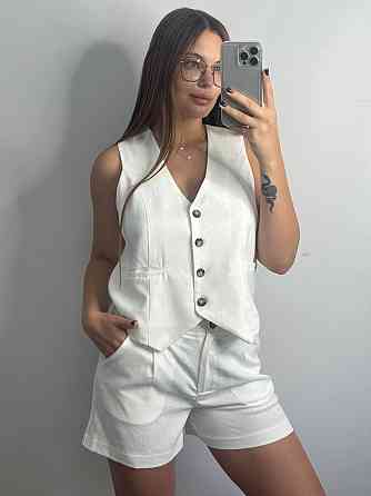 Лляний костюм-трійка в класичному стилі Молочний XS-S Харків