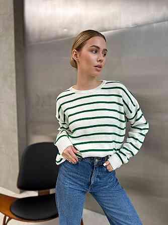 Жіночий базовий смугастий светр оверсайз шерсть 70% акрил 30% Білий 2 Одеса