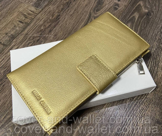 Жіночий гаманець з натуральної шкіри золотистого кольору на магніті та блискавці Marco Coverna 0134 Київ - фото 1