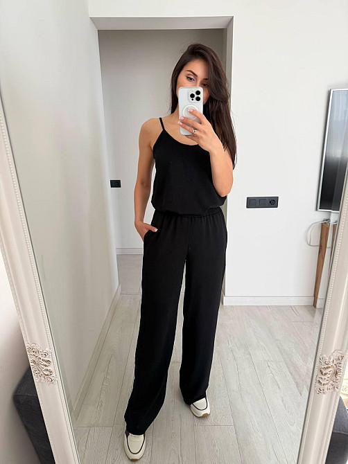 Женский базовый костюм тройка: рубашка майка и штаны креп жатка Черный, 46/48 Одесса - изображение 9