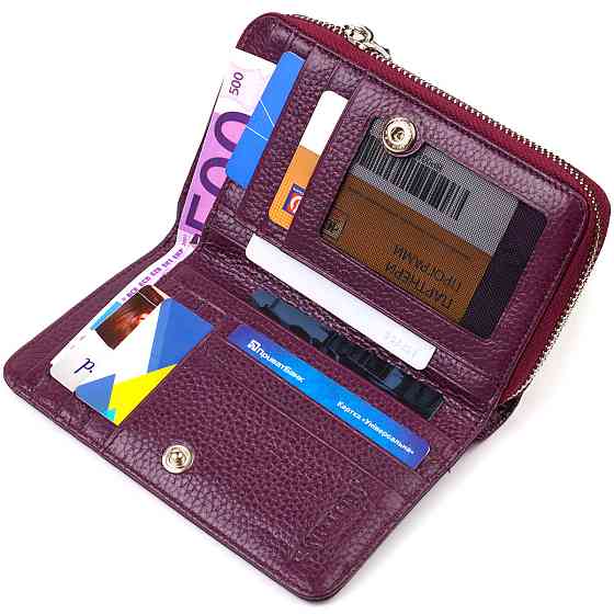 Яскраве жіноче портмоне середнього розміру з натуральної зернистої шкіри CANPELLINI 21909 Бузкове Київ