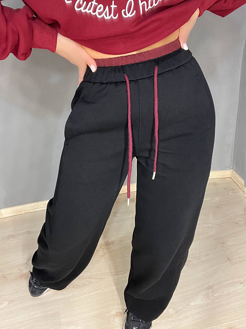 Штани жіночі A-N 25061 спортивні широкі Baggy з кишенями та шнурком трикотажні чорні, чорний, L Київ - фото 6