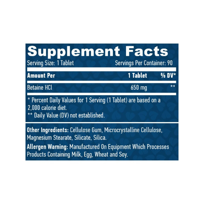 Бетаїн гідрохлорид Haya Labs Betaine HCL 650mg 90 Tabs Луцьк - фото 2