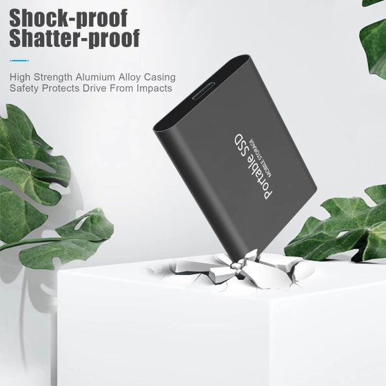 Внешний жесткий диск Портативный SSD 2TB USB 3.1 Type-C, противоударный алюминиевый накопитель черный Киев